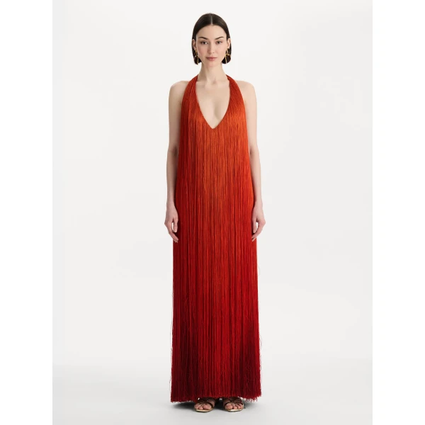 Oscar de la Renta Ombré Fringe Gown - Dresses - American Luxury Evening Wear at Luxury Shoes 
