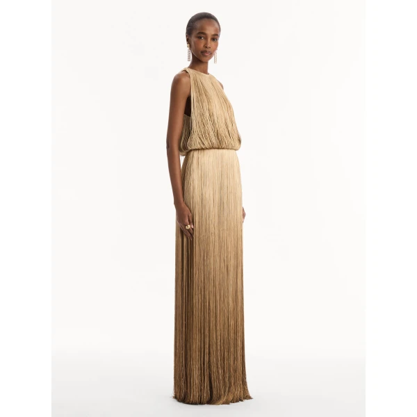 Oscar de la Renta Ombré Fringe Sleeveless Gown - Dresses - American Luxury Evening Wear at Luxury Shoes 