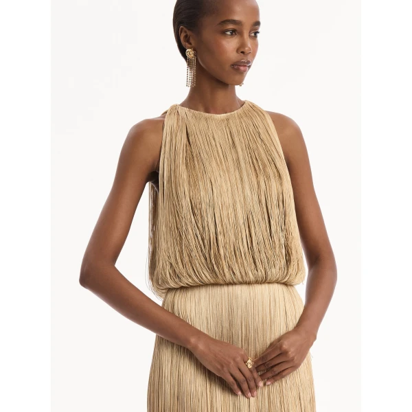Oscar de la Renta Ombré Fringe Sleeveless Gown - Dresses - American Luxury Evening Wear at Luxury Shoes 