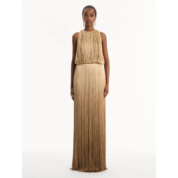 Oscar de la Renta Ombré Fringe Sleeveless Gown - Dresses - American Luxury Evening Wear at Luxury Shoes 