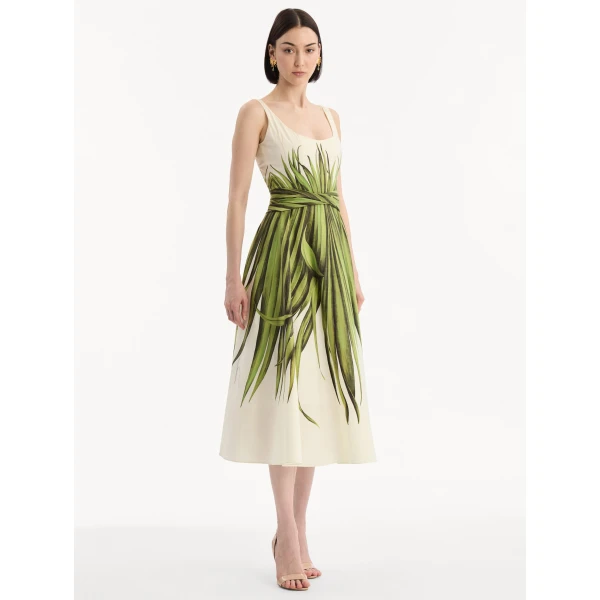 Oscar de la Renta Palm Leaves Cotton Poplin Dress - Dresses - American Luxury Evening Wear at Luxury Shoes 