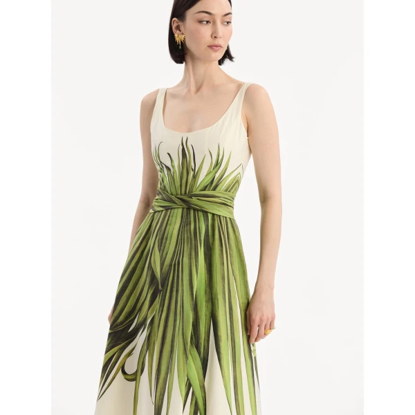 Oscar de la Renta Palm Leaves Cotton Poplin Dress - Dresses - American Luxury Evening Wear at Luxury Shoes 