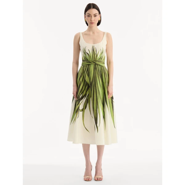 Oscar de la Renta Palm Leaves Cotton Poplin Dress - Dresses - American Luxury Evening Wear at Luxury Shoes 