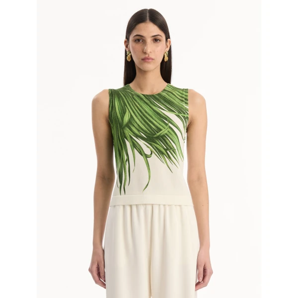 Oscar de la Renta Palm Leaves Tank - Tops - American Luxury Evening Wear at Luxury Shoes 