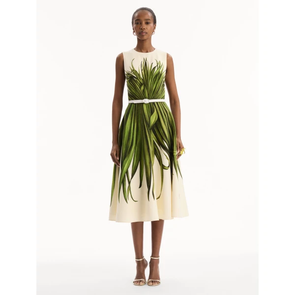 Oscar de la Renta Palm Leaves Wool-Blend Dress - Dresses - American Luxury Evening Wear at Luxury Shoes 
