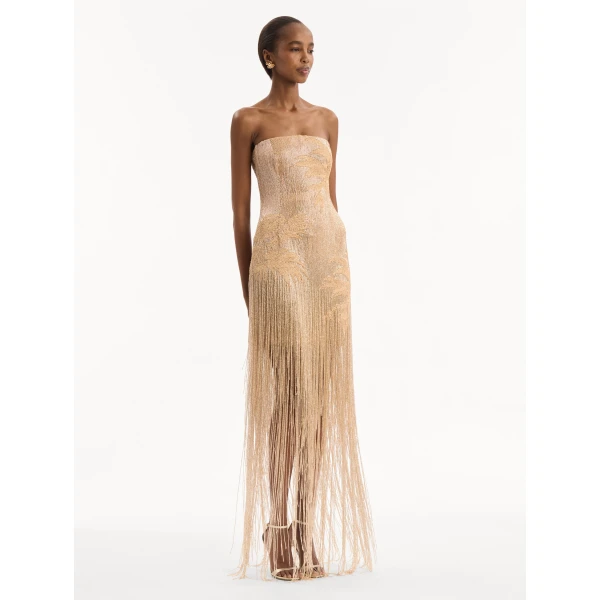 Oscar de la Renta Palm Tree Raffia Fringe Gown - Dresses - American Luxury Evening Wear at Luxury Shoes 