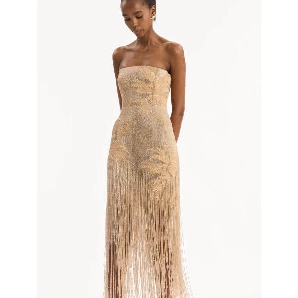 Oscar de la Renta Palm Tree Raffia Fringe Gown - Dresses - American Luxury Evening Wear at Luxury Shoes 