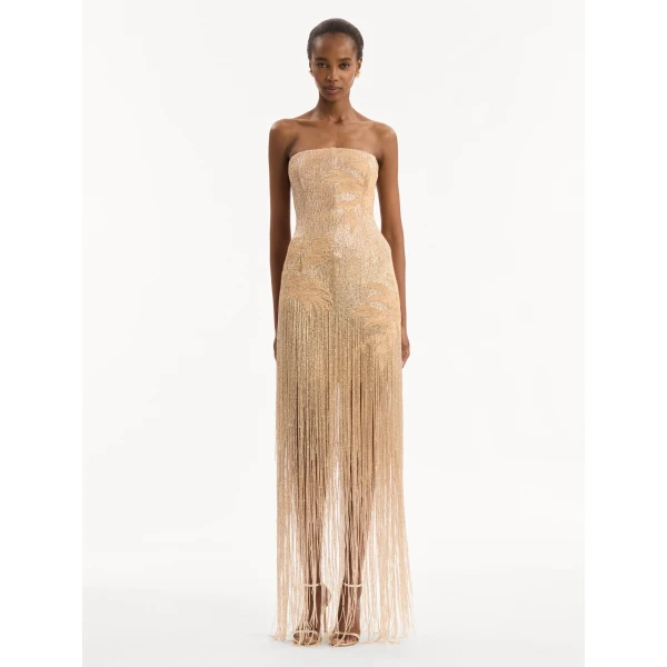 Oscar de la Renta Palm Tree Raffia Fringe Gown - Dresses - American Luxury Evening Wear at Luxury Shoes 
