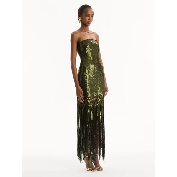 Oscar de la Renta Sequin Fringe Gown - Dresses - American Luxury Evening Wear at Luxury Shoes 