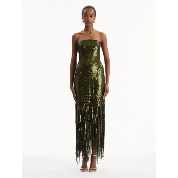 Oscar de la Renta Sequin Fringe Gown - Dresses - American Luxury Evening Wear at Luxury Shoes 