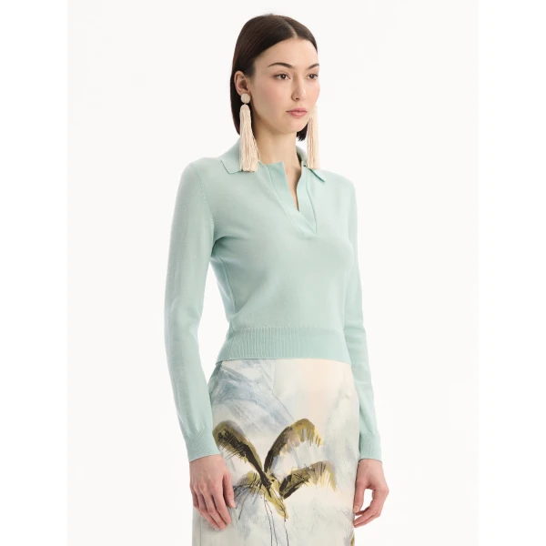 Oscar de la Renta Wool Polo Pullover - Knitwear - American Luxury Evening Wear at Luxury Shoes 