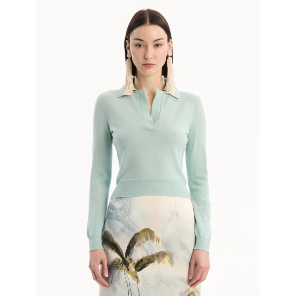 Oscar de la Renta Wool Polo Pullover - Knitwear - American Luxury Evening Wear at Luxury Shoes 