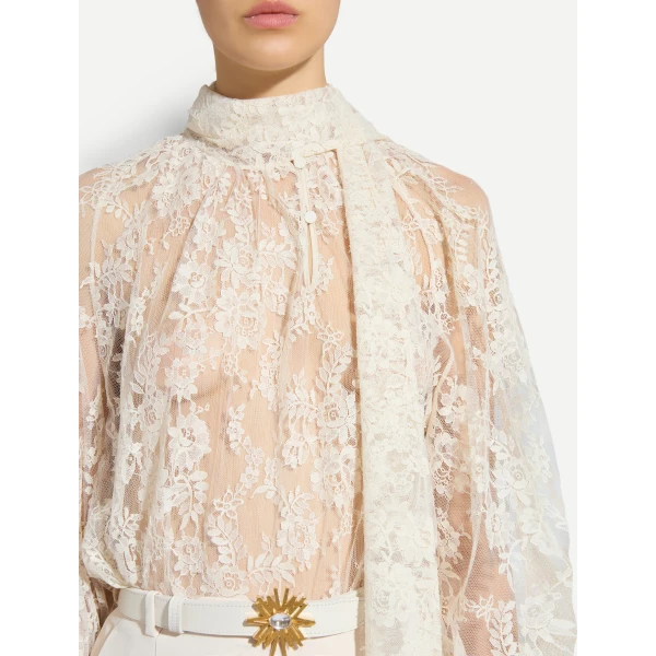 Zuhair Murad Georgette & Lace Blouse - Tops - Lebanese Haute Couture and Evening Gowns at Luxury Shoes 